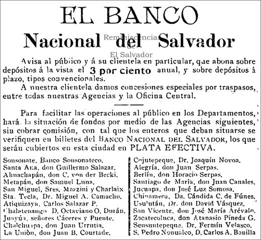 Breve existencia del Banco Nacional de El Salvador.