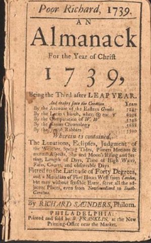 Benjamin Franklin published "Poor Richard's Almanack"