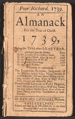 Benjamin Franklin published Poor Richard's almanac