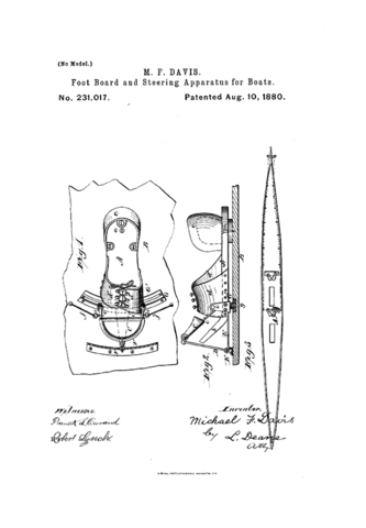 Foot board and steering apparatus for boats (patent No. 231,017)