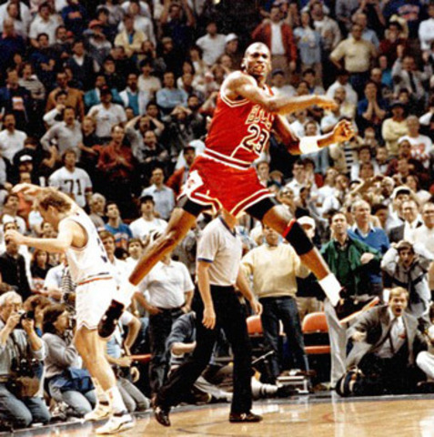 Michael Jordan's shot overtook Cleveland to win the best of five 3-2 series