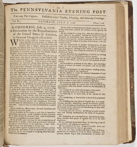 Pennsylvania prints the Declaration of Independence