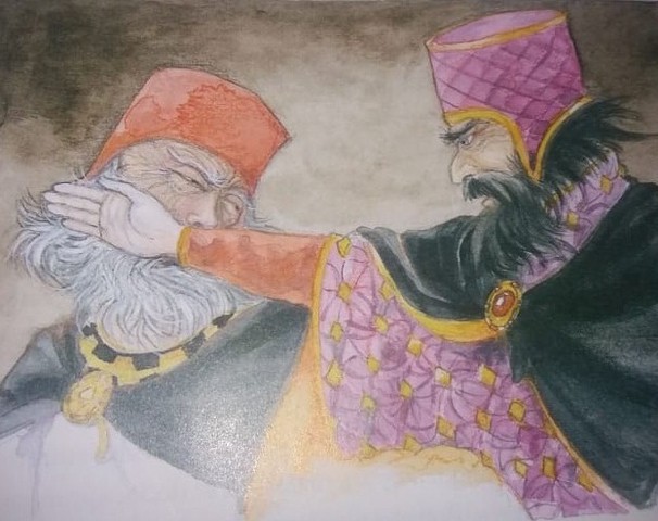 El conde Ordoñez le da una bofetada a Don Diego delante del Rey Fernando