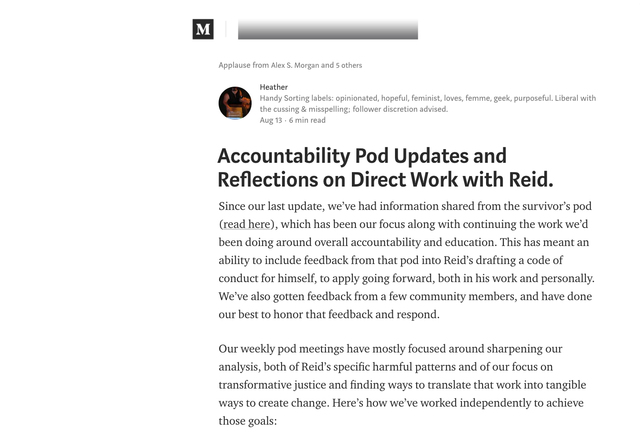 Reid's Pod Publishes 3rd Update - "Accountability Pod Updates and Reflections on Direct Work with Reid"