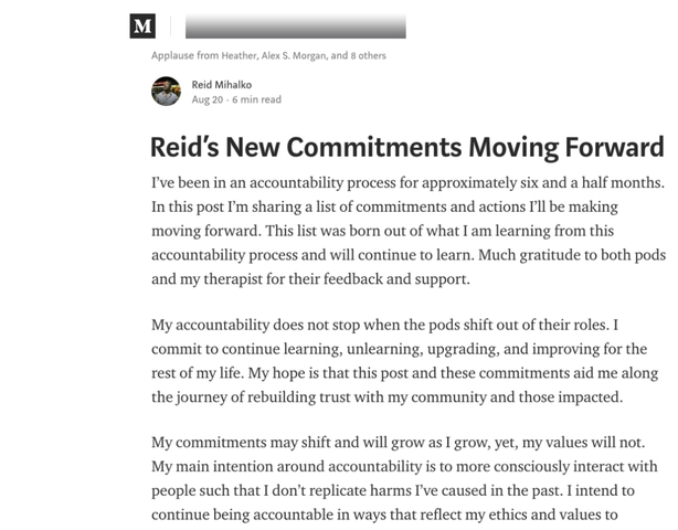 Reid Publishes 6th Update - "Reid's New Commitments Moving Forward"