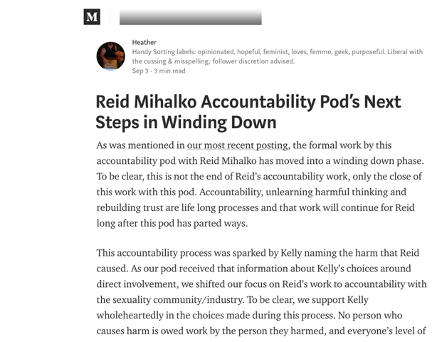Reid's Pod Publishes 4th Update - "Reid Mihalko Accountability pod’s Next Steps in Winding Down"