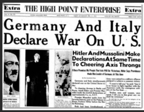 Germany and Italy declare war on the U.S.