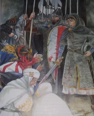 Rodrigo y sus soldados llegaron a la frontera Sur de Castilla, donde vencio a los moros y tomo a cinco reyes moros como prisioneros