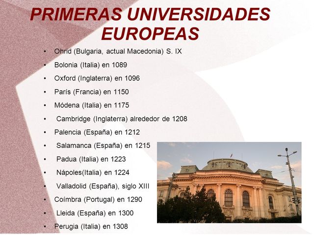 Las Universidades. Siglo XIII surgen las Universidades Europeas.