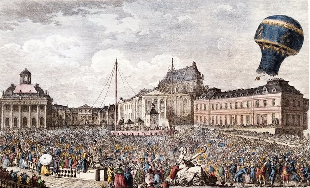 Primer vuelo de un globo aerostático tripulado por un humano.