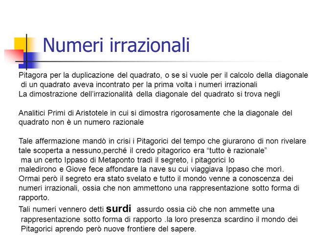 L'introduzione dei numeri irrazionali e il dramma di Pitagora