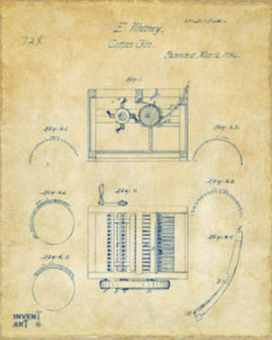 Eli Whitney received Patent for Cotton Gin