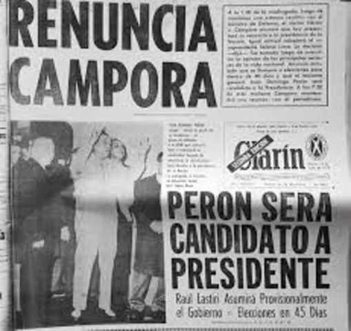 Cámpora renuncia a la presidencia