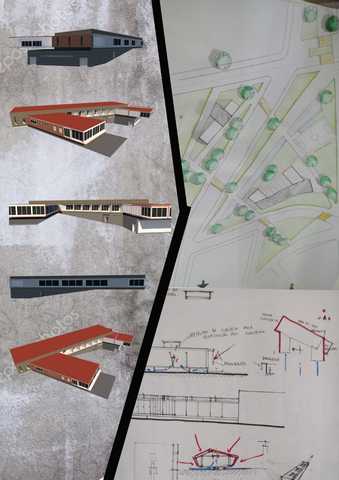 planimetria/ fachadas/ ideas de aplicación de estrategia bioclimatica