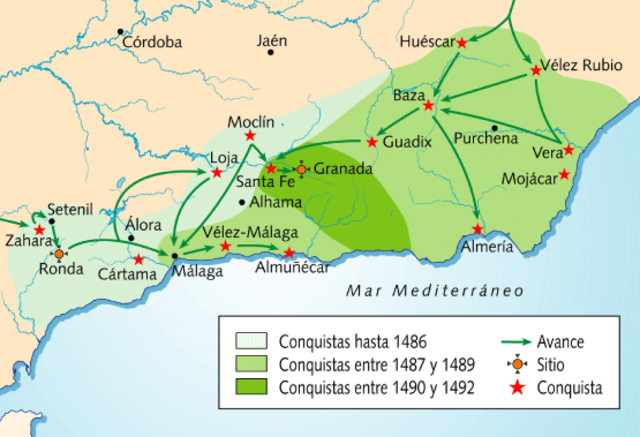 Los Reyes Católicos conquistan el Reino Nazarí de Granada. Reconquista realizada.