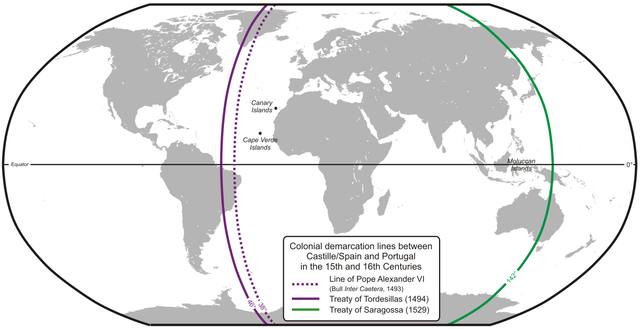 The Line of Demarcation divided the claims of Portugal and Spain