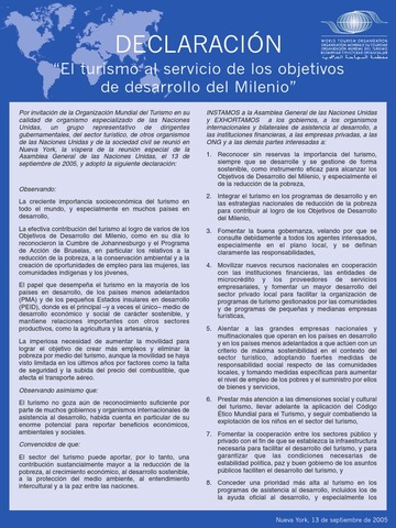 Declaración del Milenio y el Turismo “El turismo al servicio de los objetivos de desarrollo del Milenio”