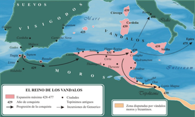 Los vándalos de Genserico cruzan el estrecho y se asientan en el norte de África.