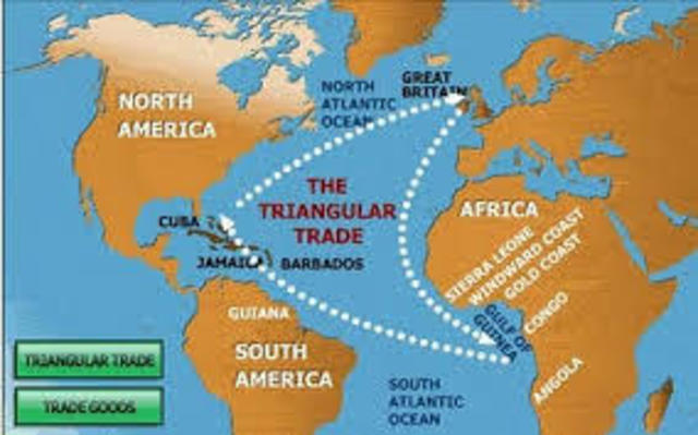 Slaves was shipped along the Middle Passage of Triangular Trade