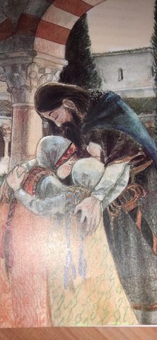 El Cid visita a su esposa y sus dos hijas (Sol y Elvira) que se encontraban con los monjes de Gardeña