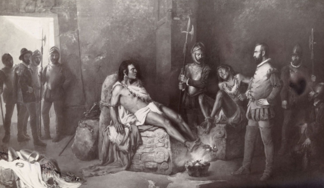 Cuauhetemoc is hung by the Spaniards