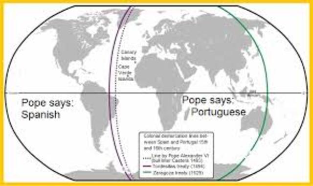 Line of Demarcation divided the claims of Portugal and Spain
