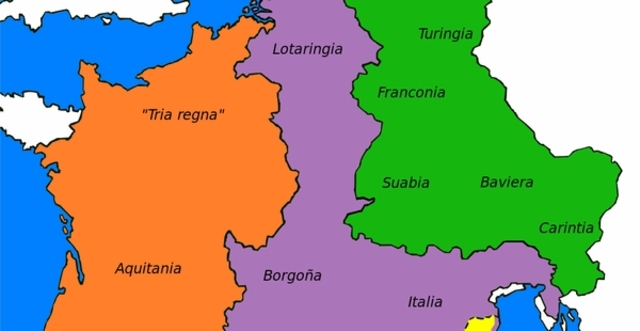 Verdún-eko Hitzarmena. Karlomagnoren bilobek bere inperioa banatzen duten hitzarmena.