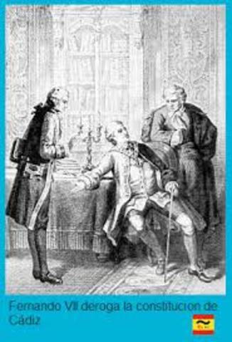 Fernando VII deroga la Constitución Española