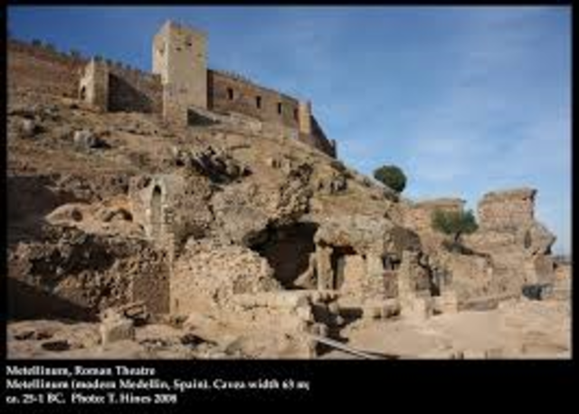 71 a.C: Metellinum, actual Medellín, fue fundada como una guarnición.