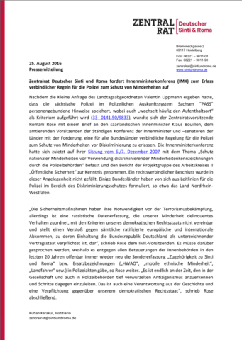 Pressemitteilung Zentralrat