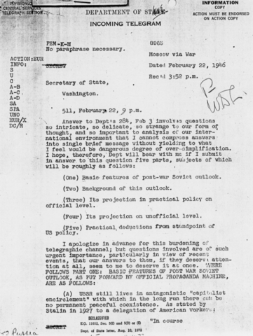 A telegram was sent to America by the Soviet Union.