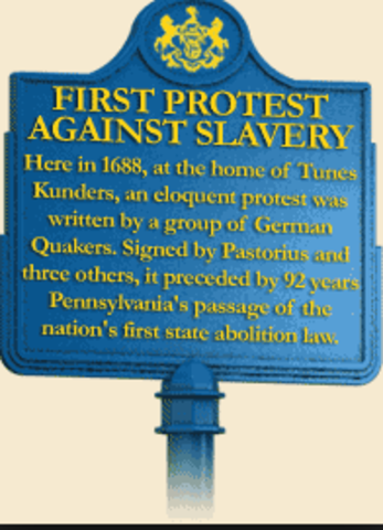 The Quakers of Germantown, Pennsylvania, passed the first formal antislavery resolution.