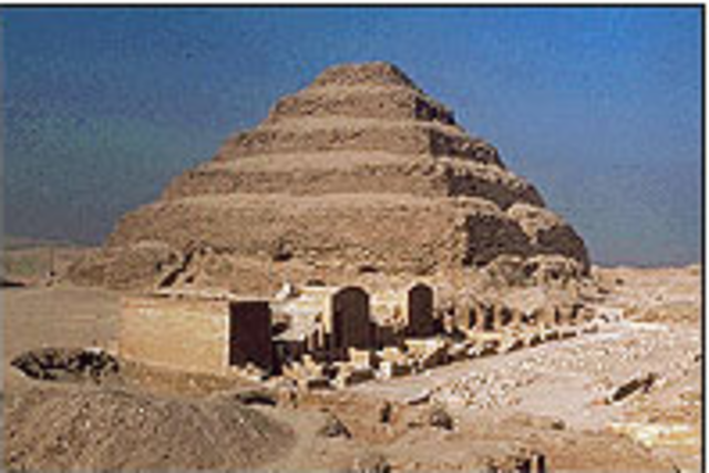 Imhotep builds the first step pyramid for Djoser in Sakkara.