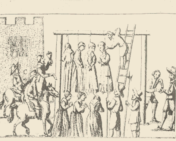 Martha Corey, Mary Easty, Alice Parker, Ann Pudeator, Margaret Scott, Wilmot Reed, Samuel Wardwell and Mary Parker are hung.