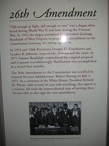 The 26th amendment sets the minimum voting age at 18.