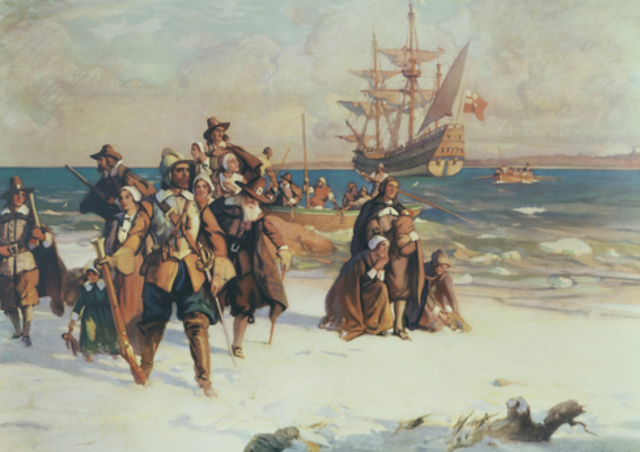 The Mayfloer land at Plymounth Rock,Massachusetts