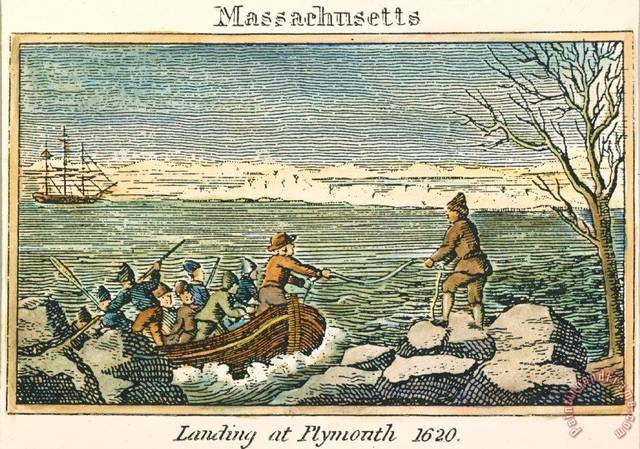 The Mayflower lands at Plymouth Rock, Massachusetts