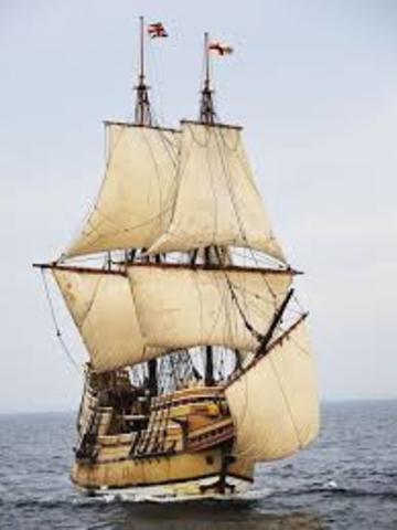 The Mayflower lands at Plymouth Rock, Massachusetts