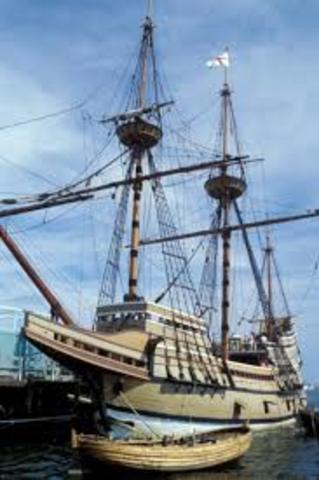 The Mayflower lands at Plymouth Rock, Massachusetts