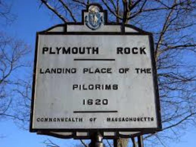 The Mayflower lands at Plymouth Rock, Massachusetts