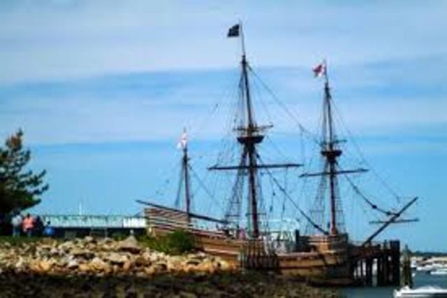 The Mayflower lands at Plymouth Rock, Massachusetts