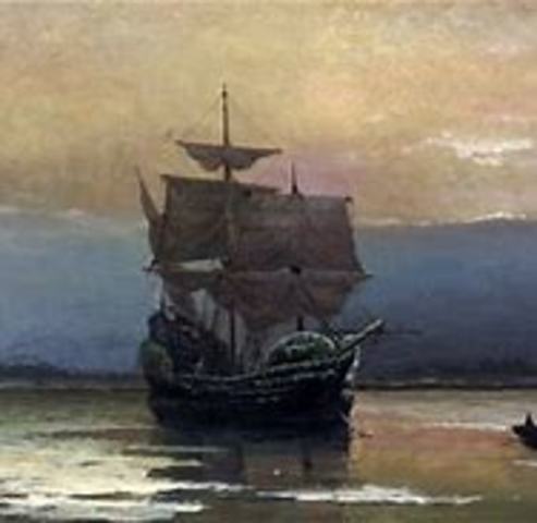 The Mayflower lands at PLymouth Rock, Massachusetts