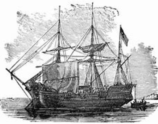 The Mayflower lands at Plymouth Rock, Massachusetts