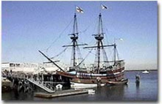 The Mayflower lands at Plymouth Rock, Massachusetts