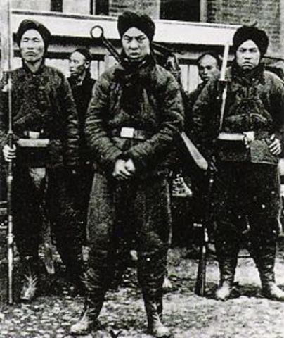 A multinational force of European, American, and Japanese troops were sent to the Chinese capital to stop the Boxer rebellion.