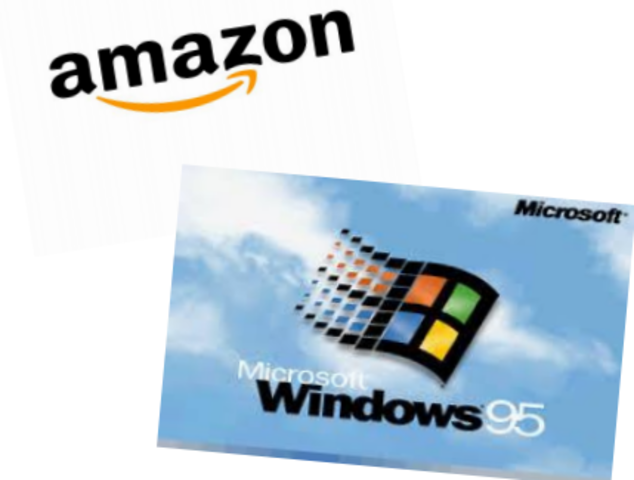 1995: Microsoft lança o Windows 95 com suporte Plug and Play, primeiro sistemaoperacional Windows; criam-se o E-Commerce e a Amazon.
