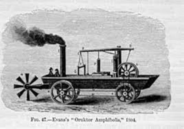The first steam-powered vehicle, with three wheels, is invented in France