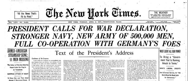 (US) Woodrow Wilson asks Congress for a Declaration of War