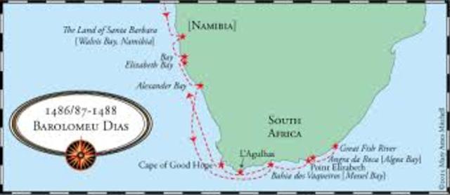 Bartholemew Dias sails around Cape of Good Hope, Africa