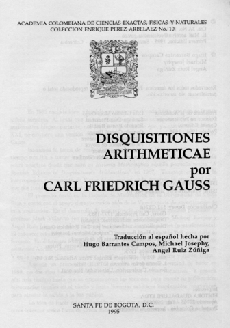 Disquisitiones arithmeticae libro de Teoría de números de Gauss